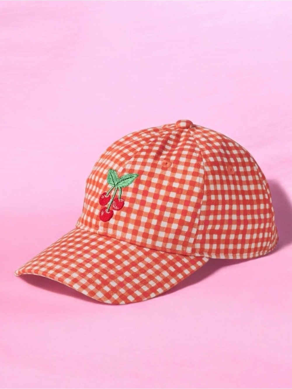 Rifle Paper Co. Red and White Gingham Cherry Baseball Cap